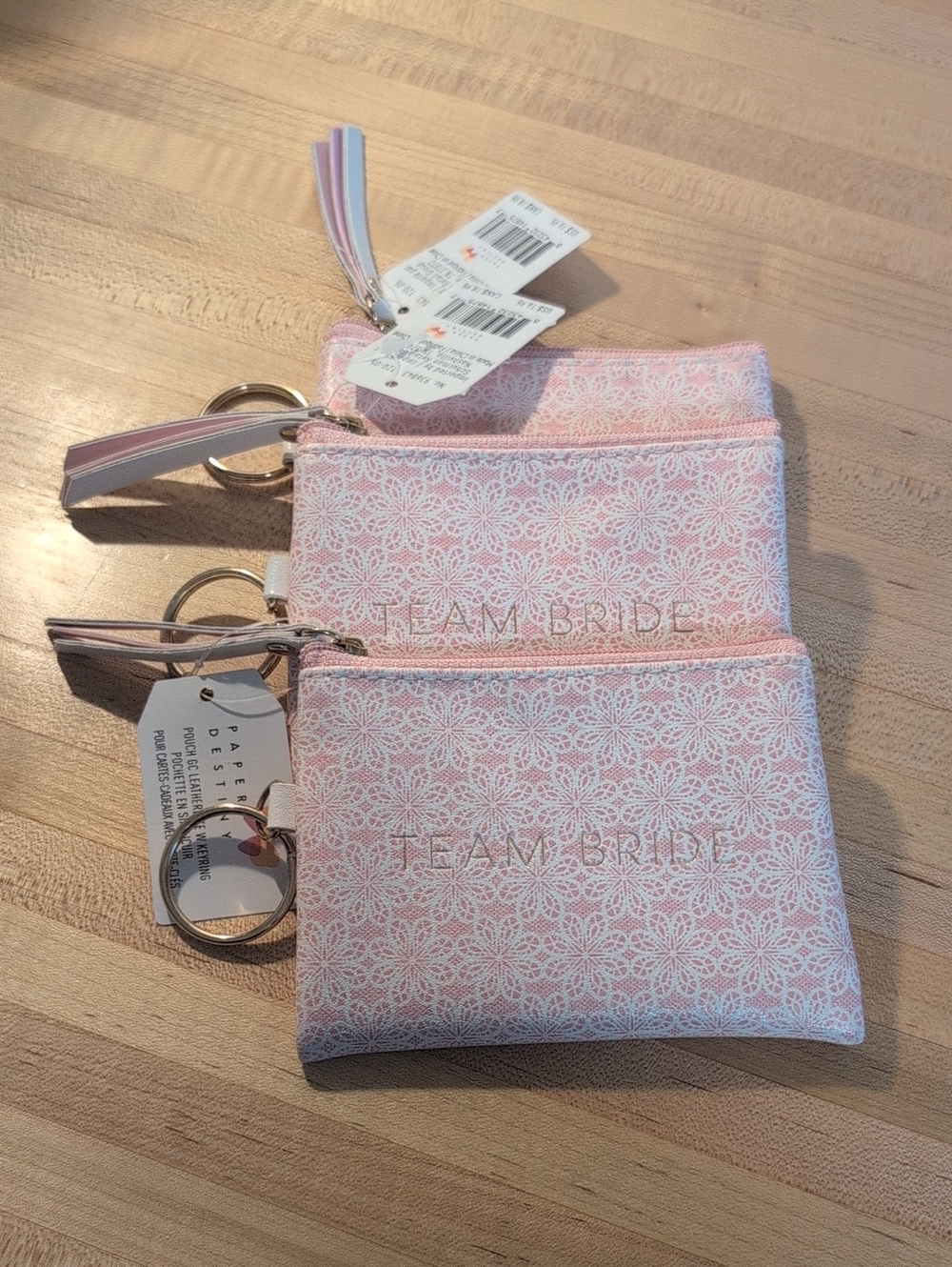 Team Bride Pink Lace Zipper Pouch Keychain (Set Of 3)